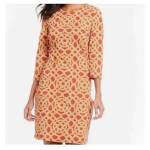 J. McLaughlin Dress M Sofia Catalina Cloth 3/4 Sleeve Red Gold Nautical Career